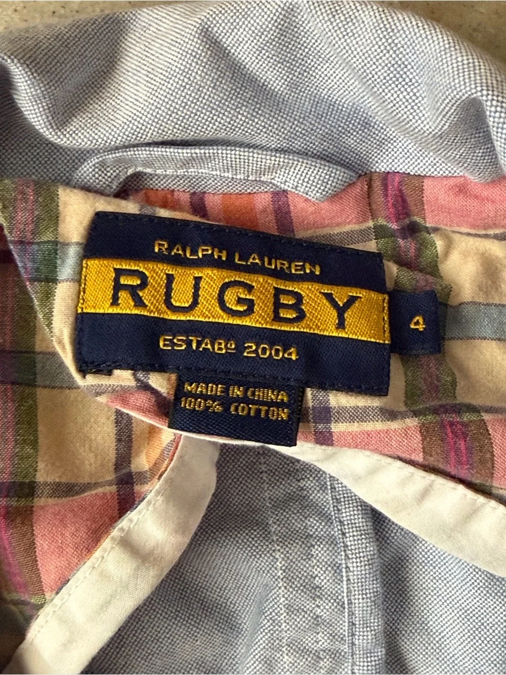 Rugby Ralph Lauren Women's Cotton Oxford Blazer Jacket Light Blue Size 4 Plaid